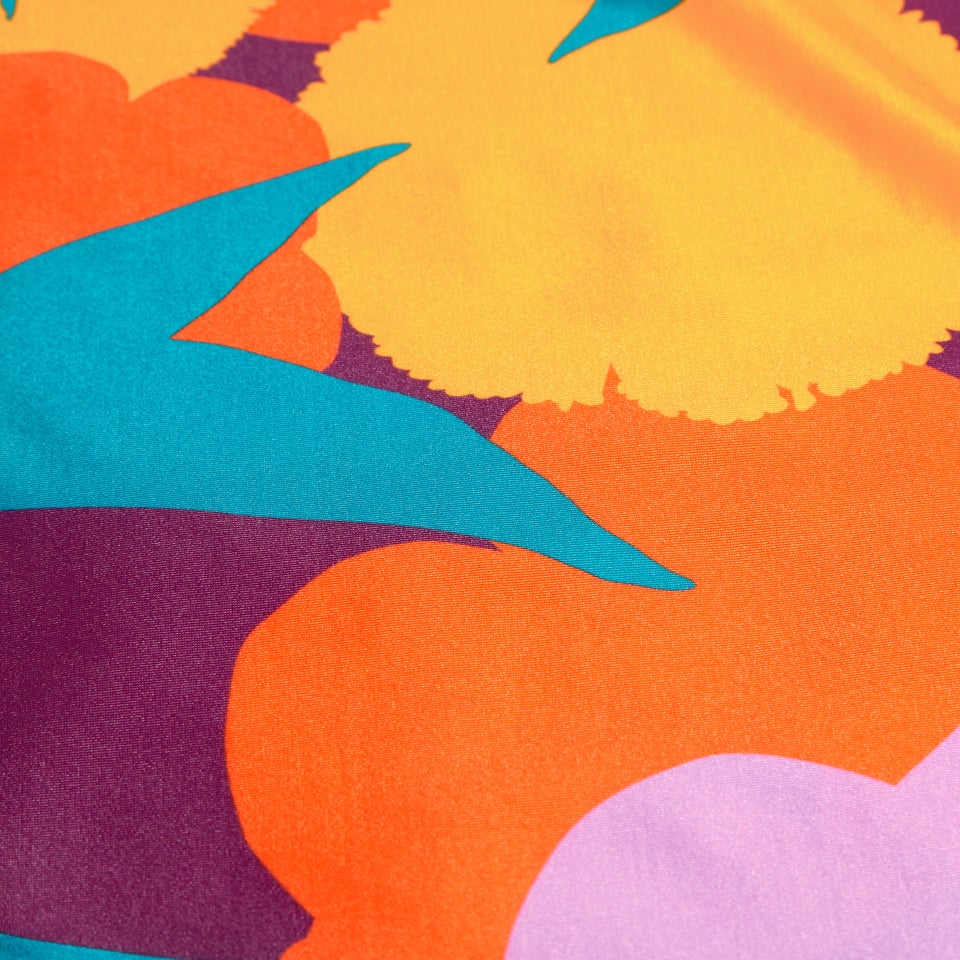 Bedrucktes langärmliges Schwimm-Shirt für Damen Türkis/Mango