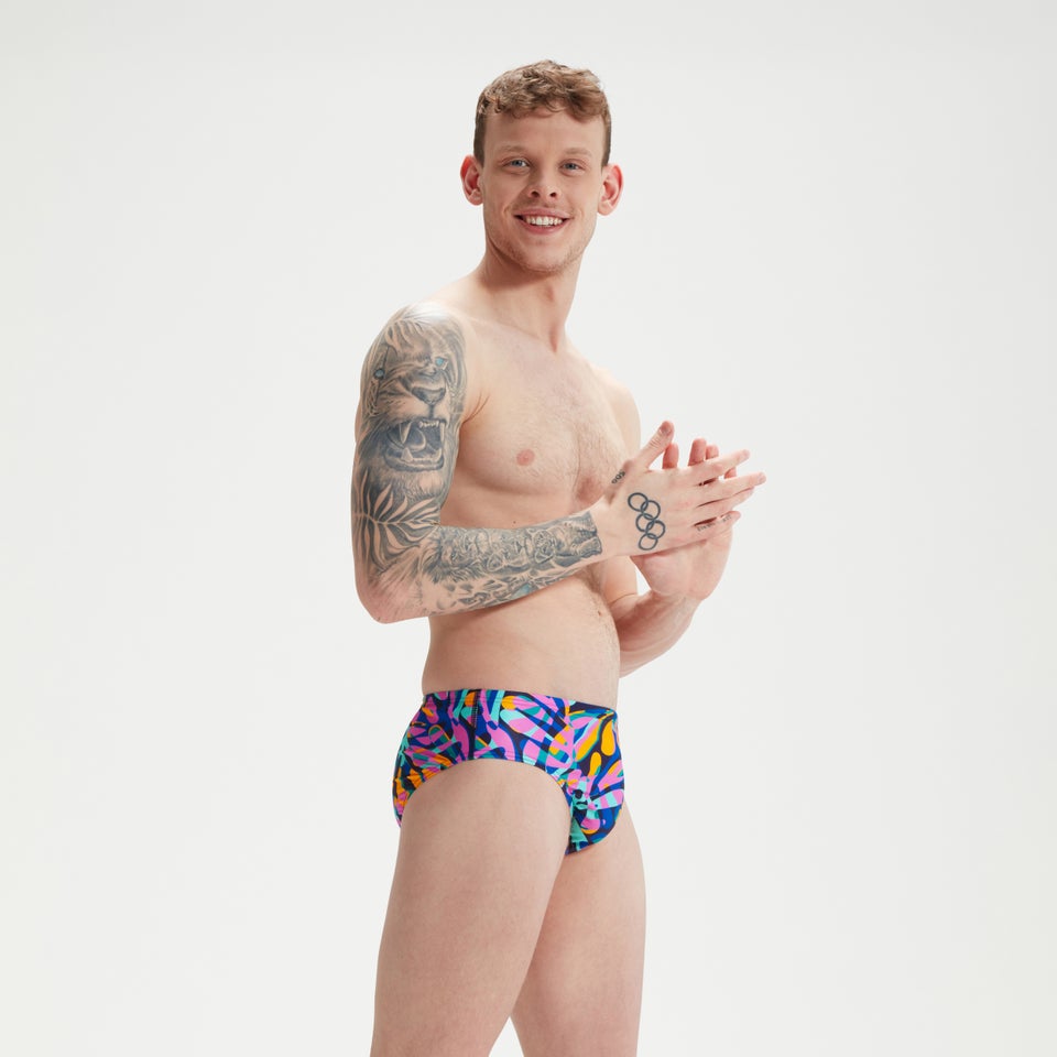 Slip de bain Homme Club Training Allover Digital 8 cm bleu/mangue