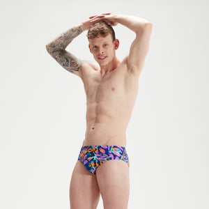 Slip de bain Homme Club Training Allover Digital 8 cm bleu/mangue - 28