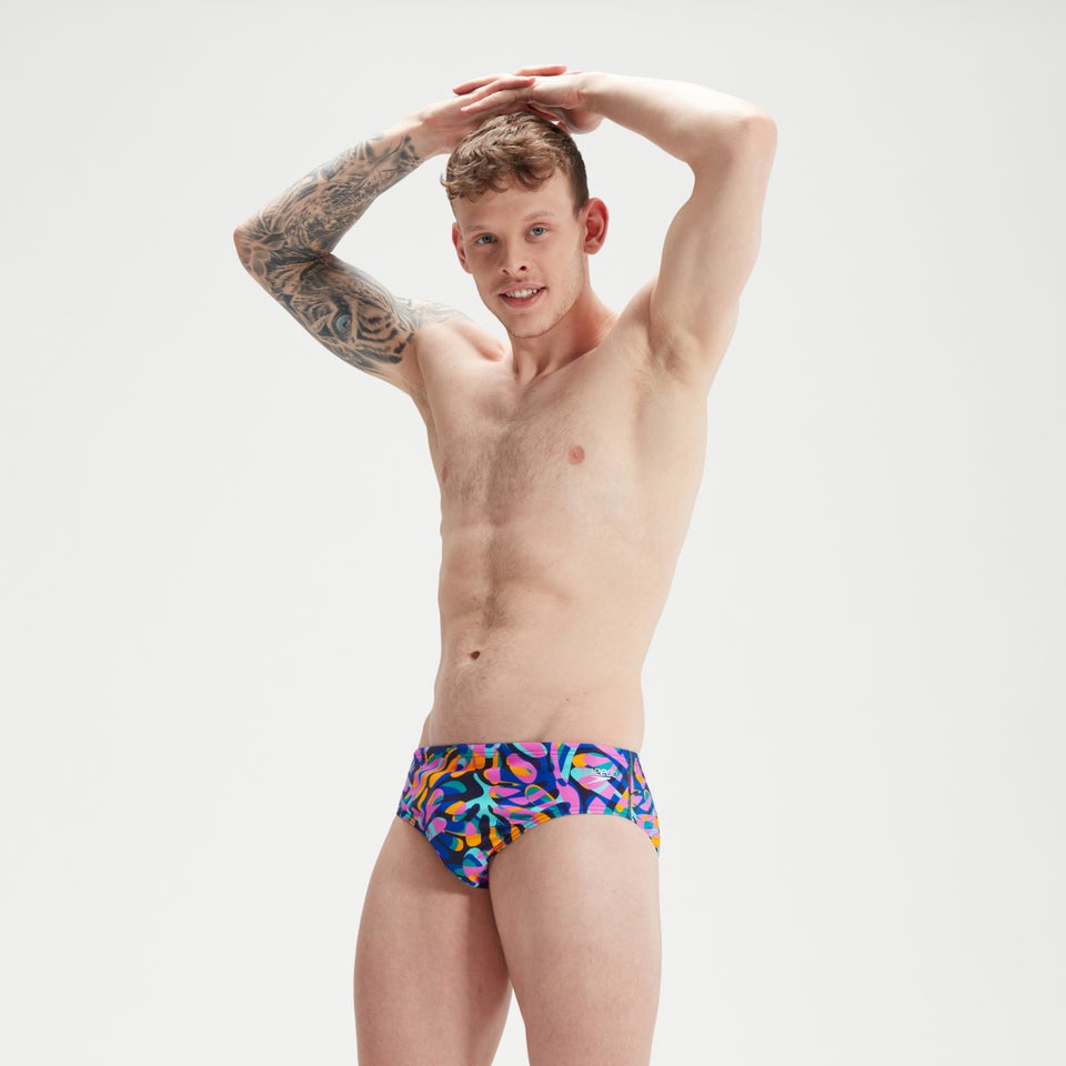 Slip de bain Homme Club Training Allover Digital 8 cm bleu/mangue