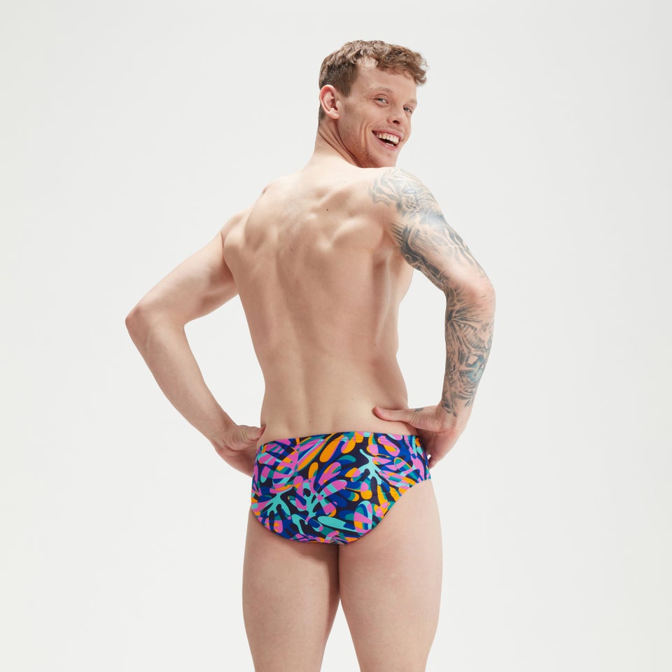 Slip de bain Homme Club Training Allover Digital 8 cm bleu/mangue