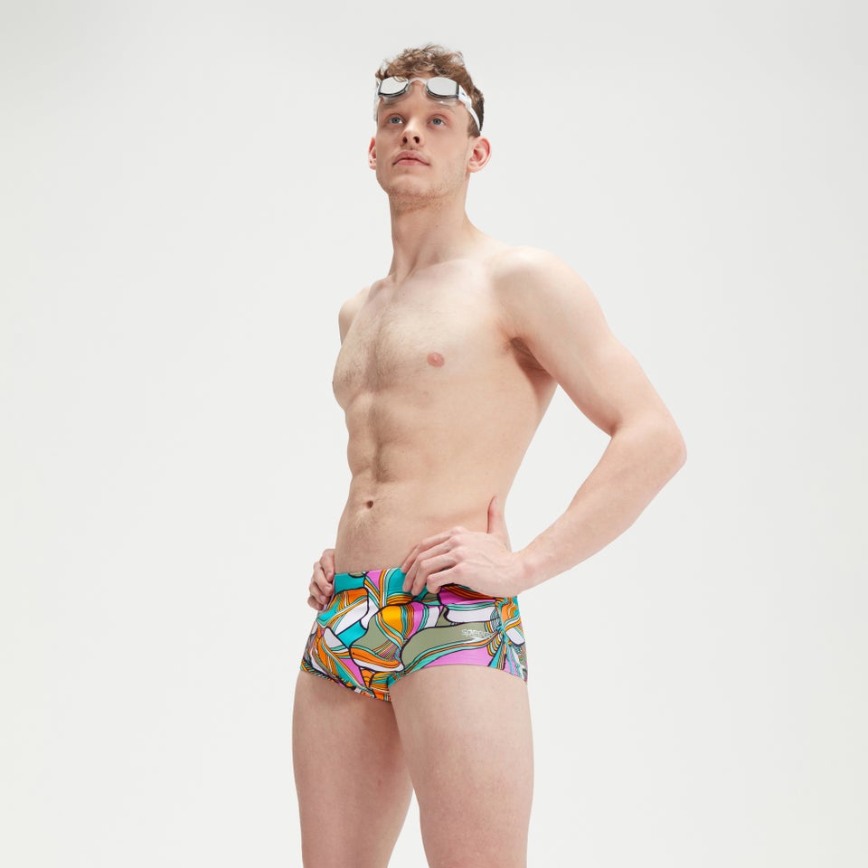 Herren Club Training Badehose mit digitalem Allover-Print, 17 cm Blau/Grün