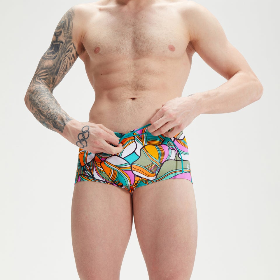 Herren Club Training Badehose mit digitalem Allover-Print, 17 cm Blau/Grün