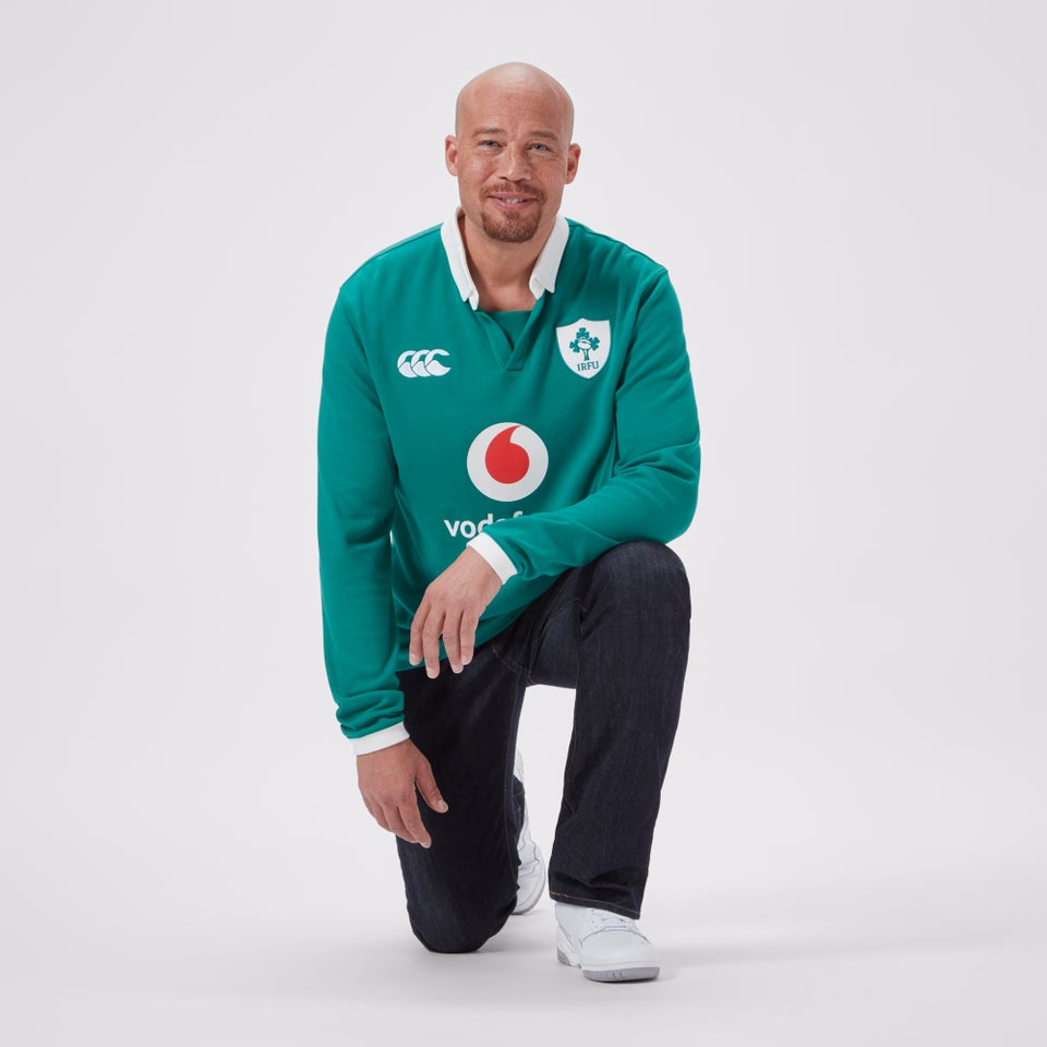 Mens Ireland Home Long Sleeved Classic Polo Shirt Green/White