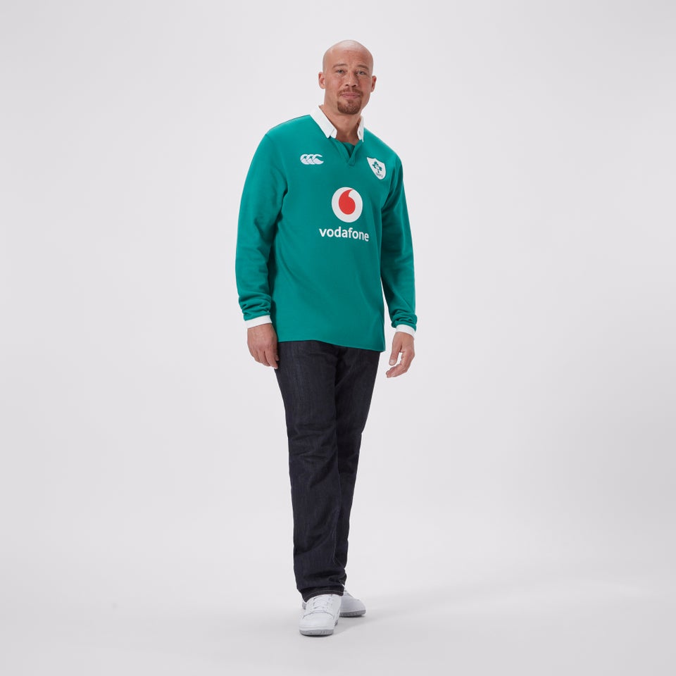 Mens Ireland Home Long Sleeved Classic Polo Shirt Green/White