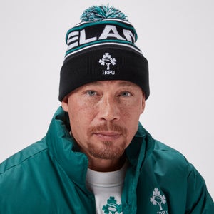 ADULT UNISEX IRELAND BOBBLE HAT BLACK/GREEN - ONE SIZE