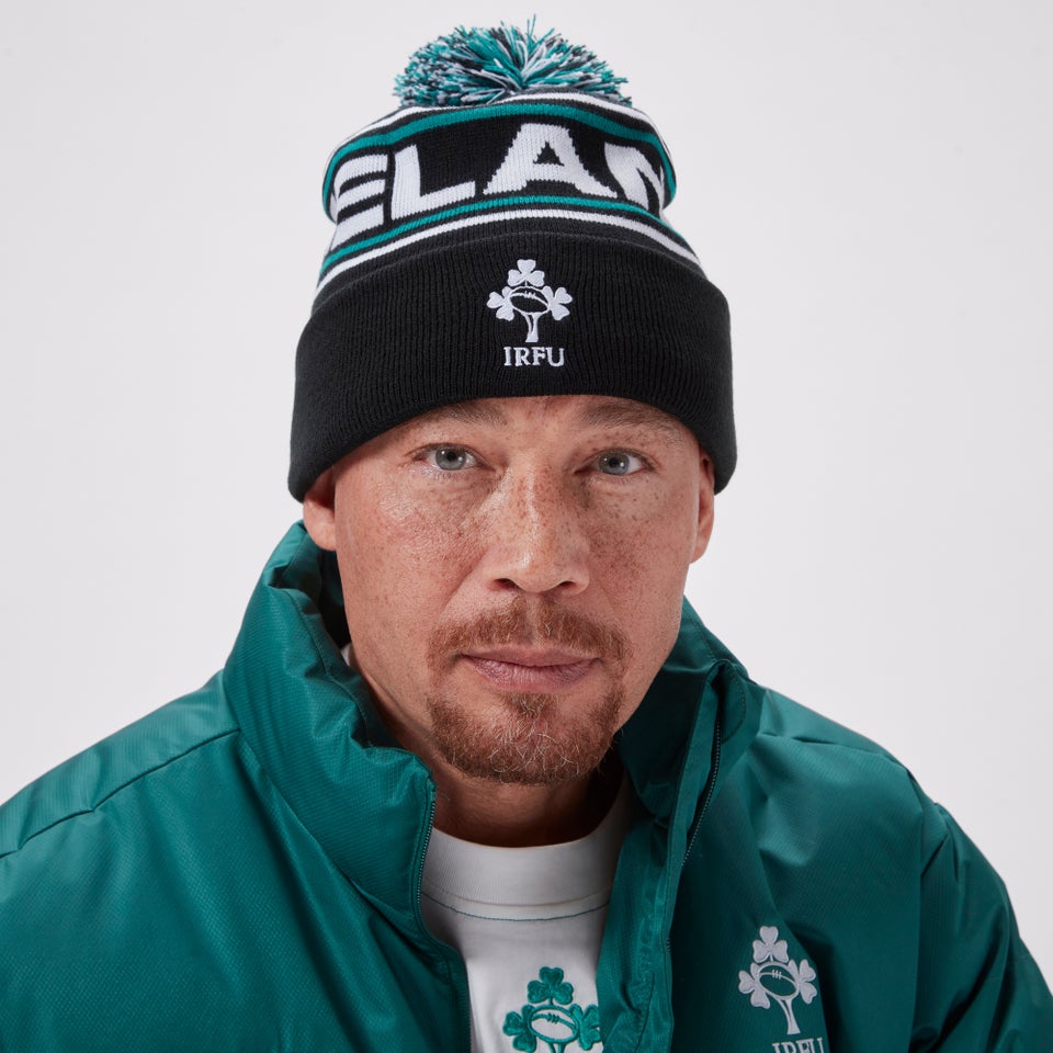 Adult Unisex Ireland Bobble Hat Black/Green