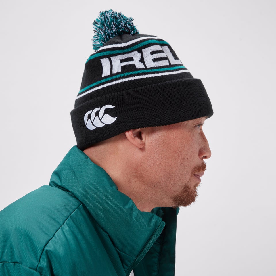 Adult Unisex Ireland Bobble Hat Black/Green