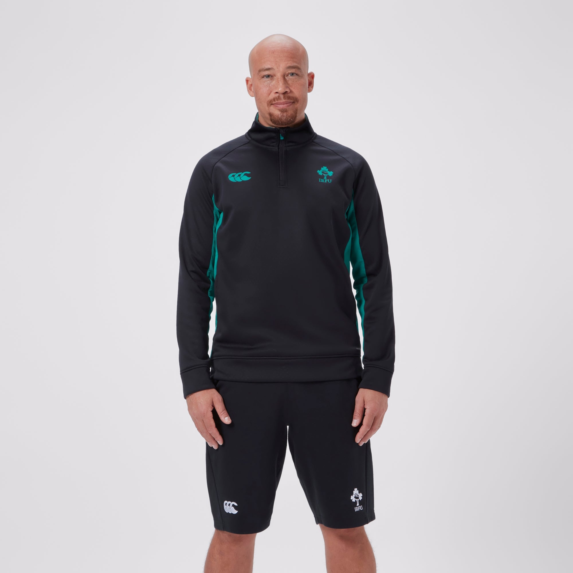 Mens Ireland 1/4 Zip Training Top Black/Green | Canterbury