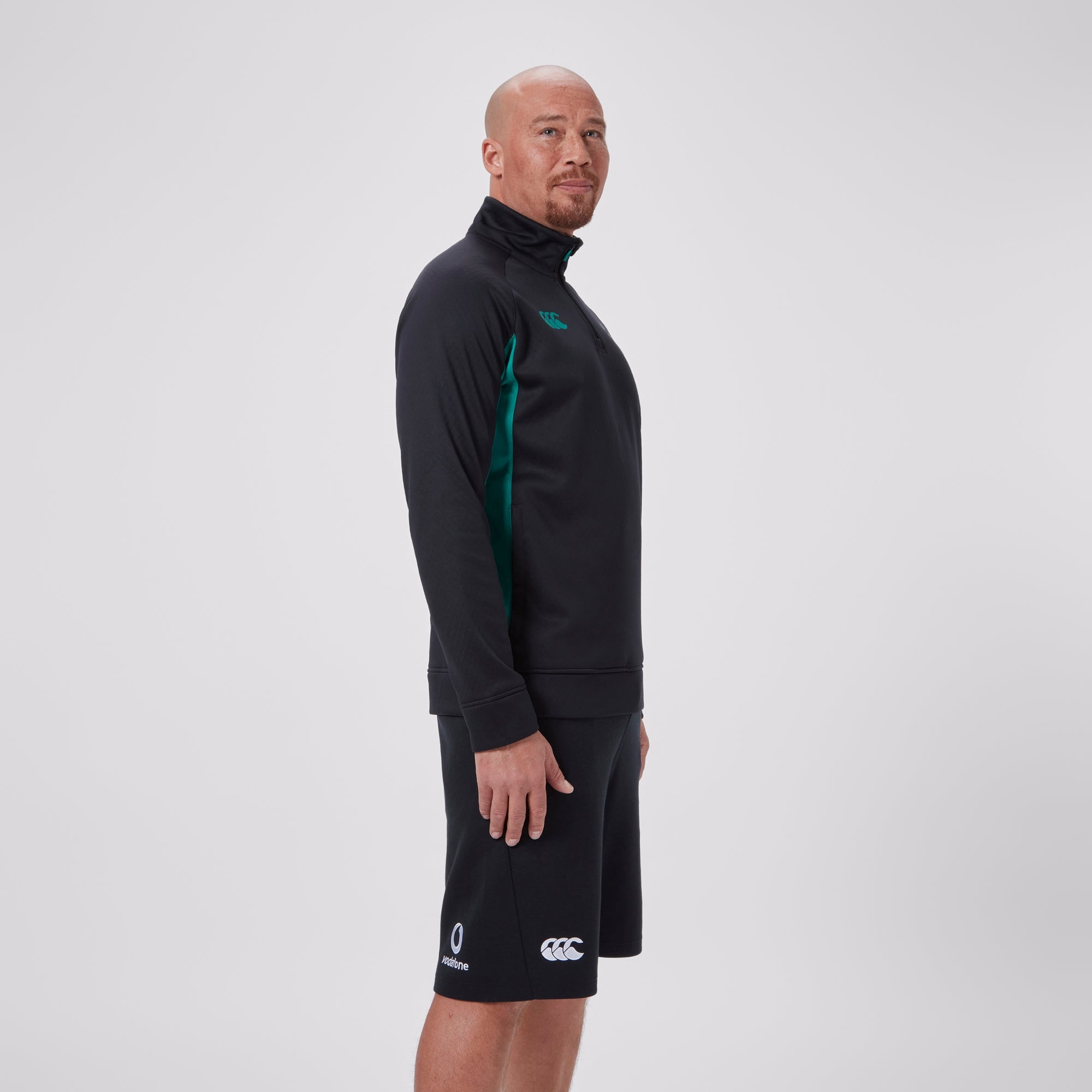 Mens Ireland 1/4 Zip Training Top Black/Green | Canterbury
