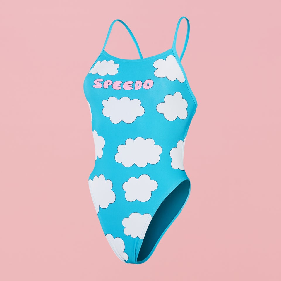 Women's Speedo x Tegan Price Cloud Print Tie Back Swimsuit Blue/Pink