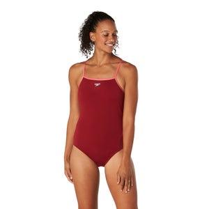 Women's Solid Closed Back One Piece with Hydro Bra Red