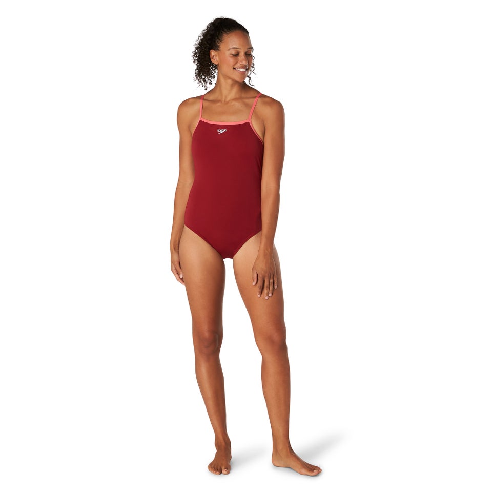 Women's Solid Closed Back One Piece with Hydro Bra Red