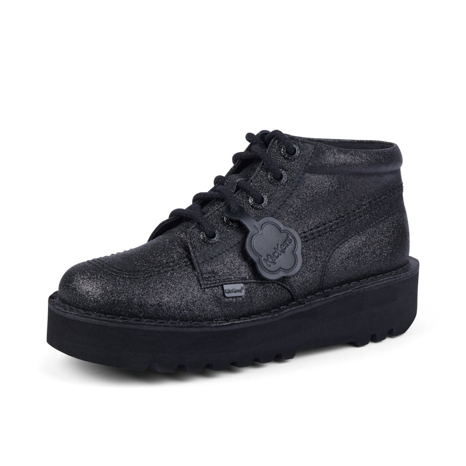 Adult Unisex Kick Hi Stack Glitter Text Black