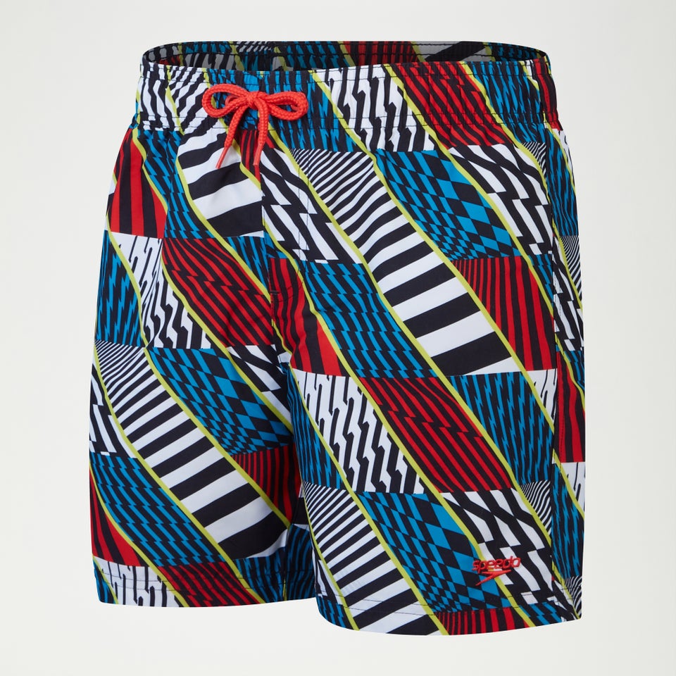 Digital bedruckte Schwimmshorts 38 cm für Jungen Schwarz/Rot/Blau