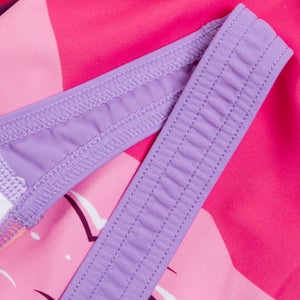 Bedruckter Schwimmlern-Rüschen-Badeanzug mit Kreuzrückenausschnitt für Mädchen Pink/Koralle