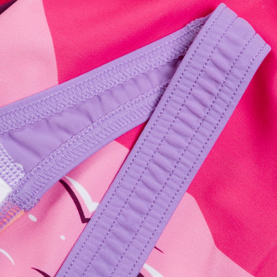 Bedruckter Schwimmlern-Rüschen-Badeanzug mit Kreuzrückenausschnitt für Mädchen Pink/Koralle