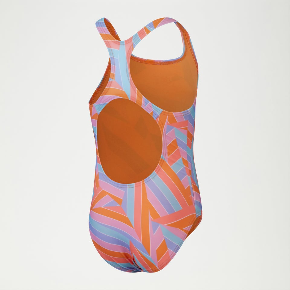Bedruckter Medalist-Badeanzug für Mädchen Orange/Blau