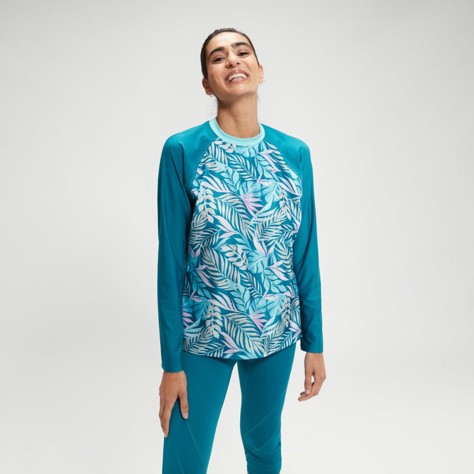 Bedrucktes Langarm-Schwimm-Shirt für Damen