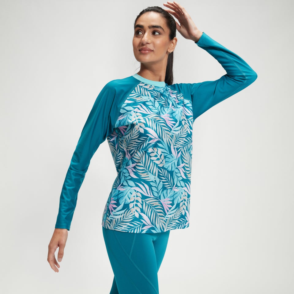 Bedrucktes Langarm-Schwimm-Shirt für Damen