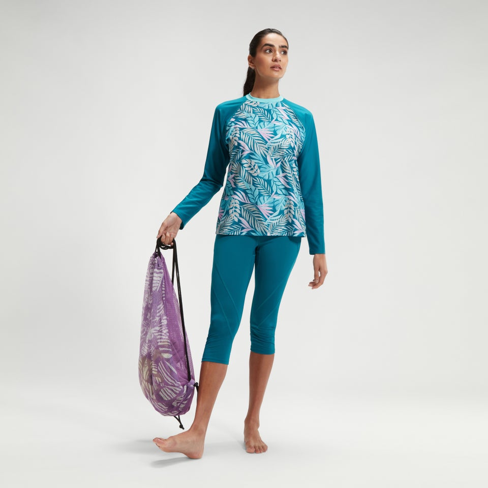 Bedrucktes Langarm-Schwimm-Shirt für Damen