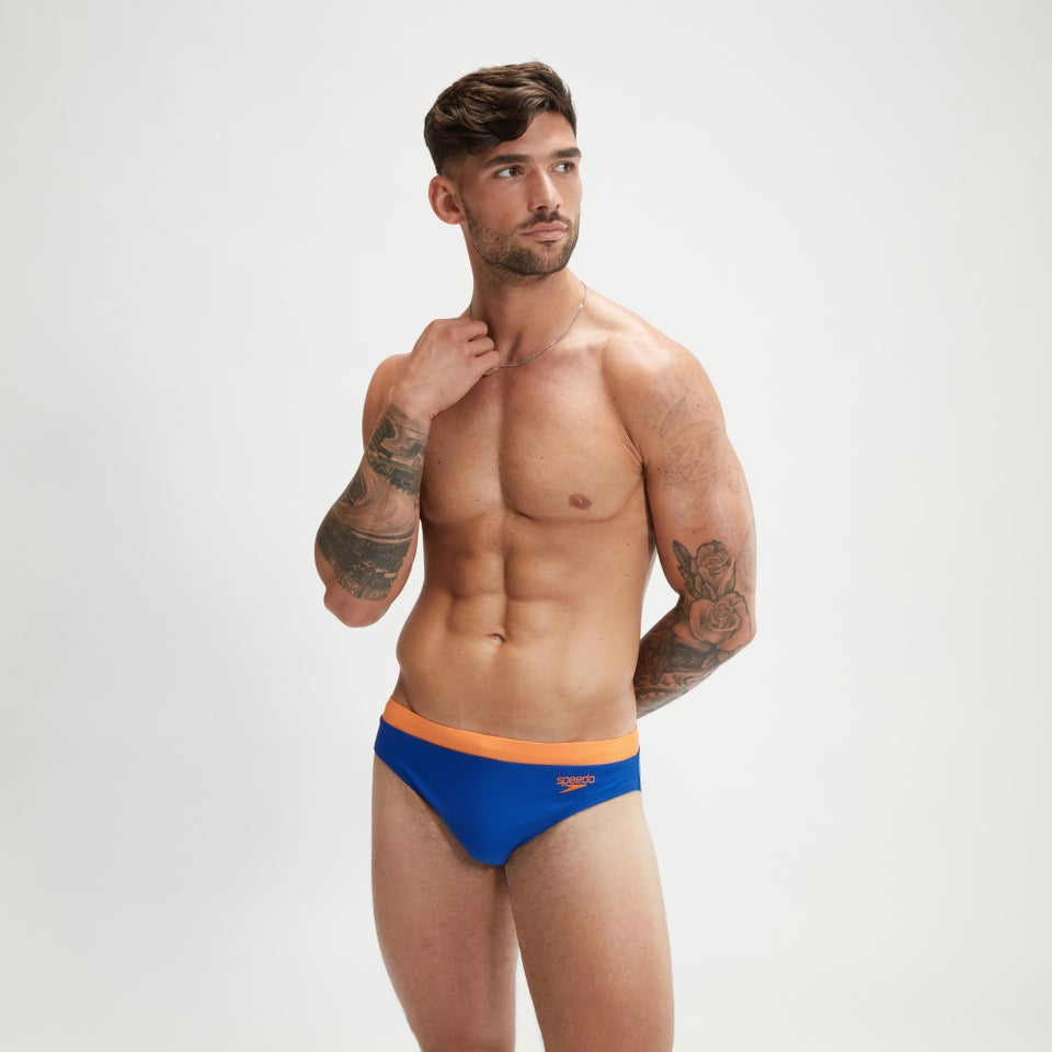 Logo-Badehose 7 cm für Herren Blau/Orange