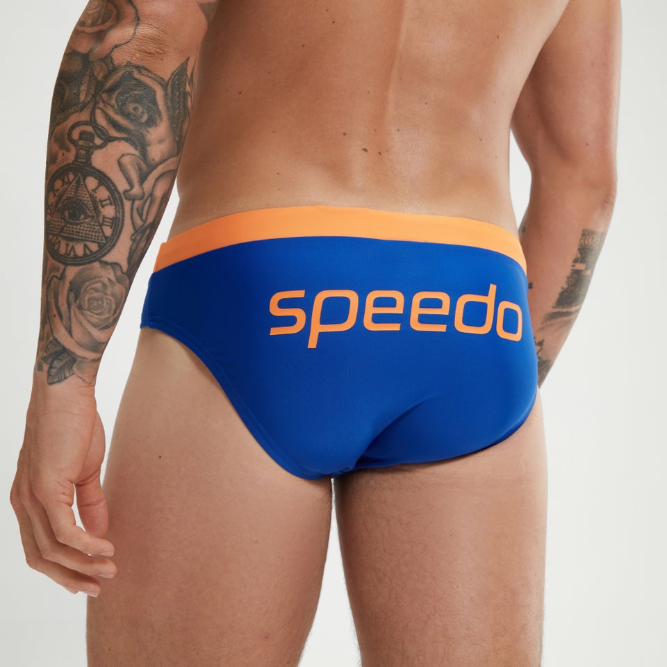 Logo-Badehose 7 cm für Herren Blau/Orange