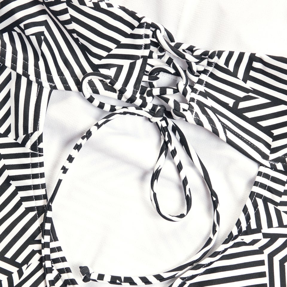 Formender bedruckter asymmetrischer Badeanzug für Damen Schwarz/Weiß