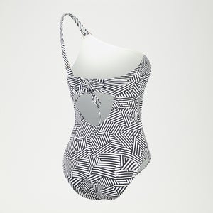 Formender bedruckter asymmetrischer Badeanzug für Damen Schwarz/Weiß