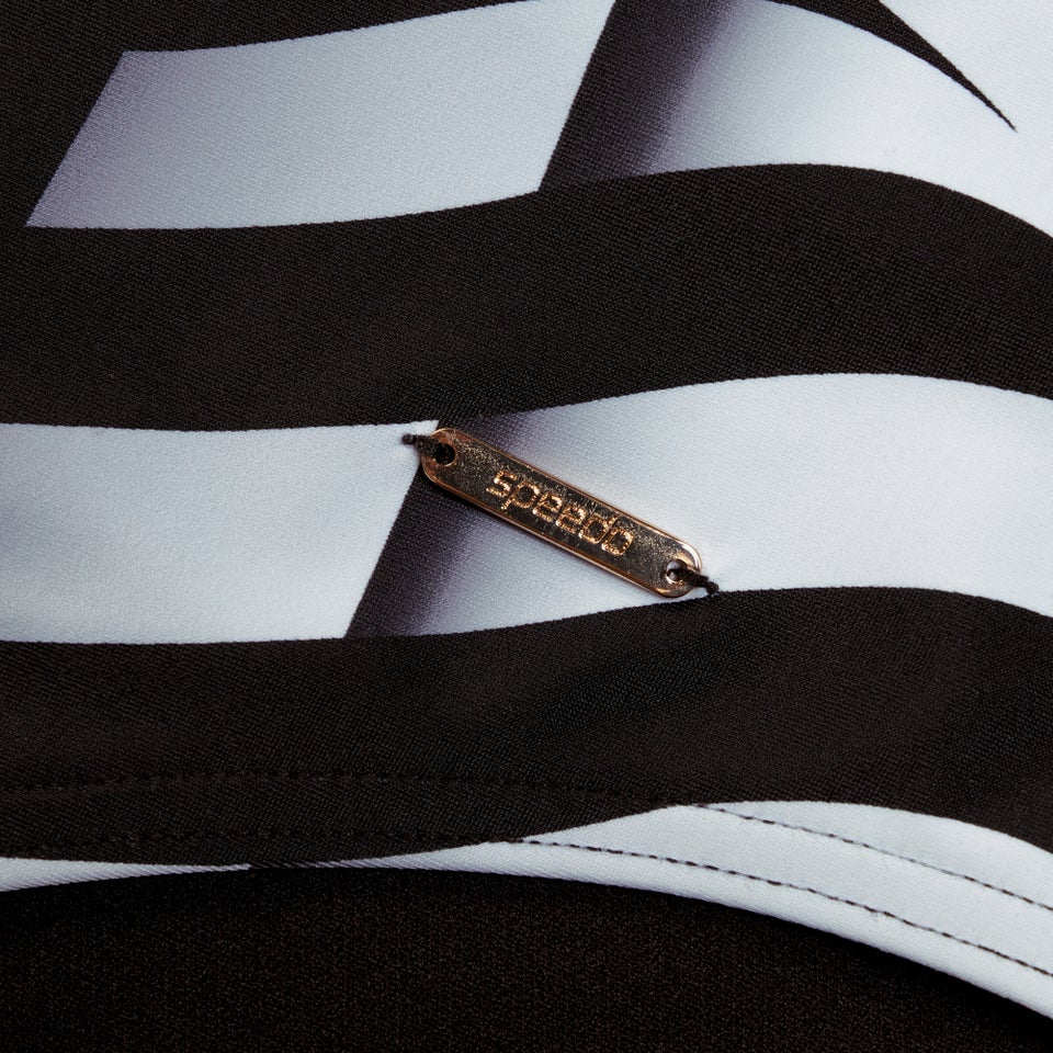 Formender bedruckter asymmetrischer Badeanzug mit quadratischem Halsausschnitt für Damen Schwarz/Weiß