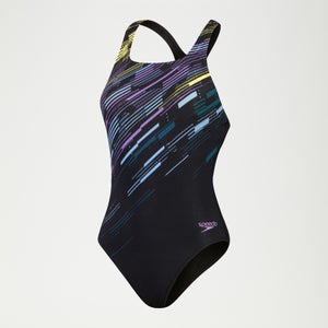 Digital-bedruckter Medalist-Badeanzug für Damen Schwarz