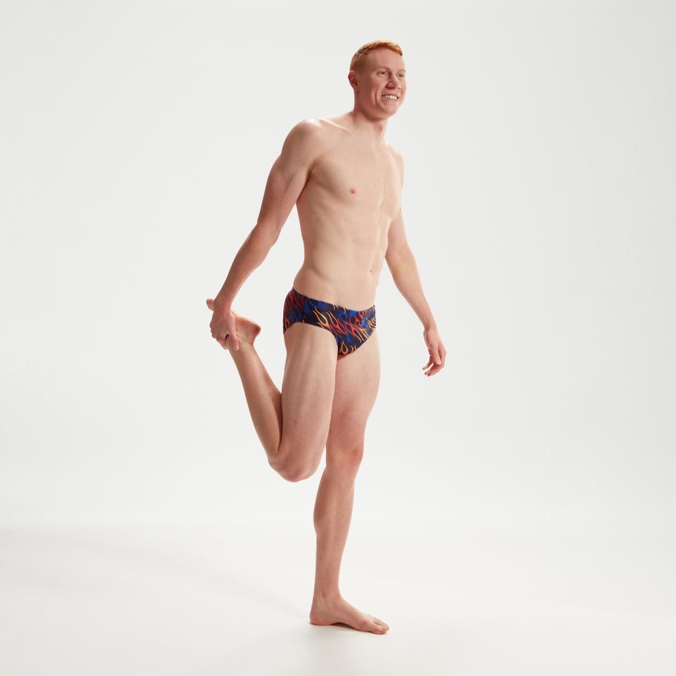 Herren Club Training Badehose mit digitalem Allover-Print, 8 cm Blau/Orange