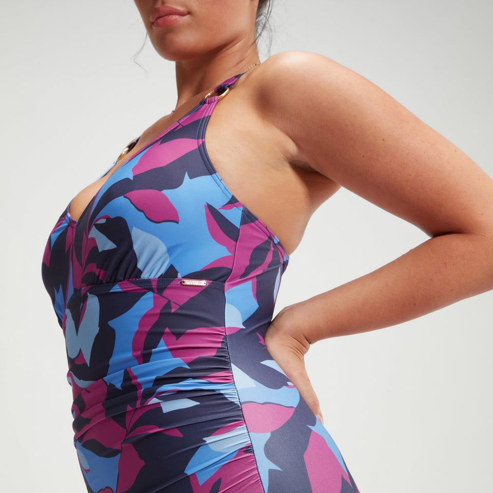 Women's Shaping Printed V Neck One Piece Blue