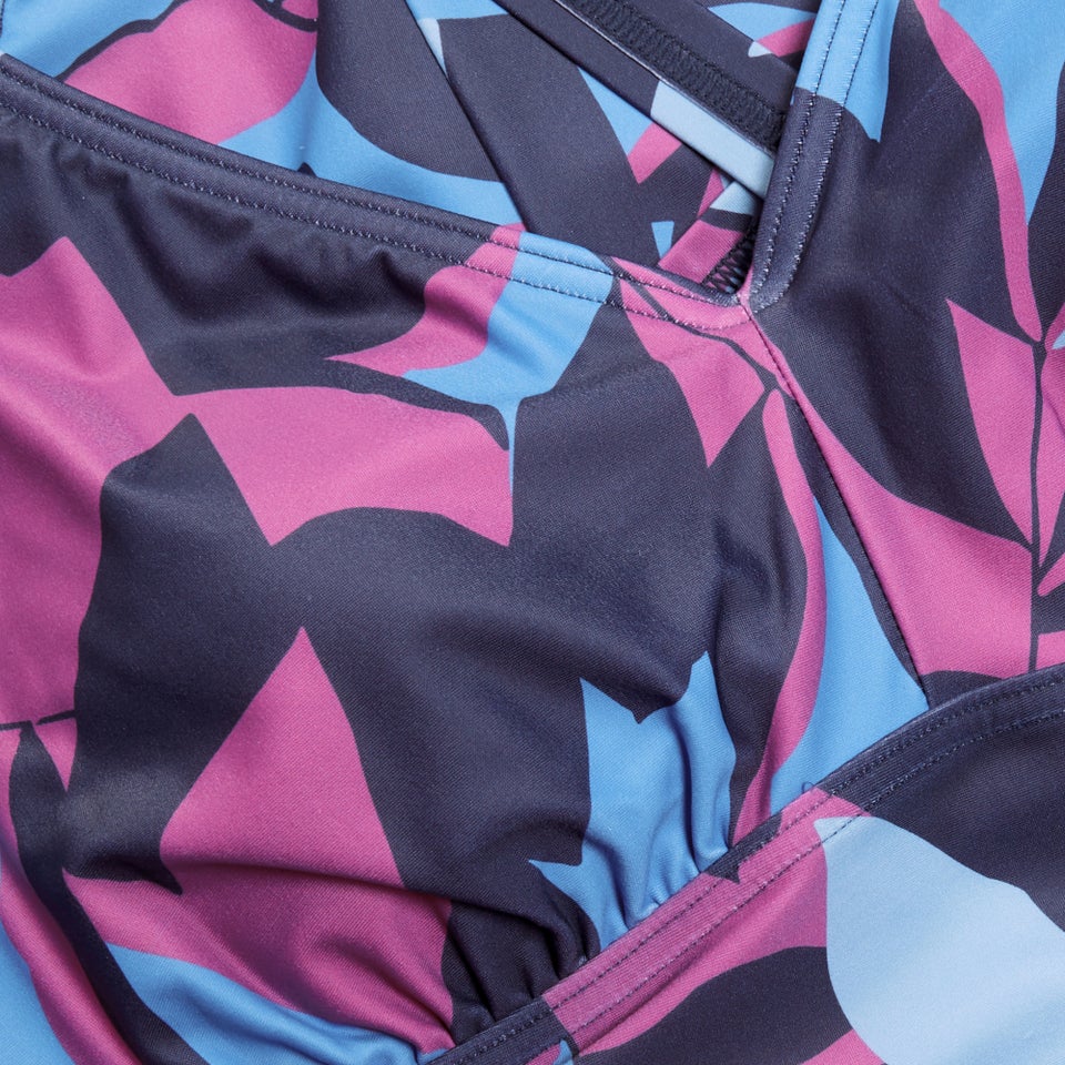 Women's Shaping Printed V Neck One Piece Blue