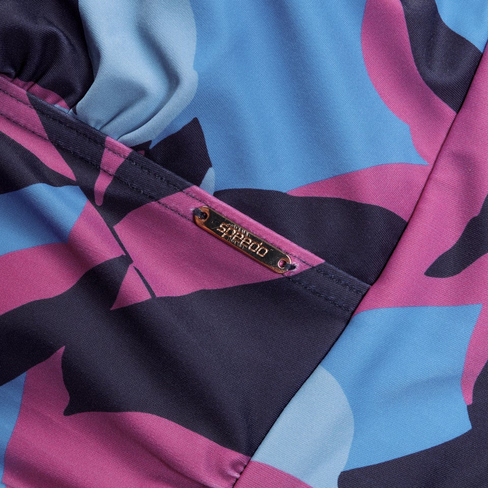 Women's Shaping Printed V Neck One Piece Blue