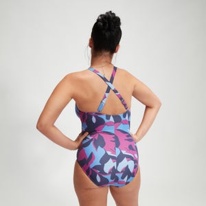 Women's Shaping Printed V Neck One Piece Blue
