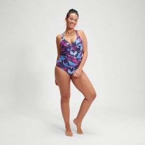 Women's Shaping Printed V Neck One Piece Blue