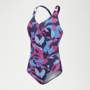 Women's Shaping Printed V Neck One Piece Blue