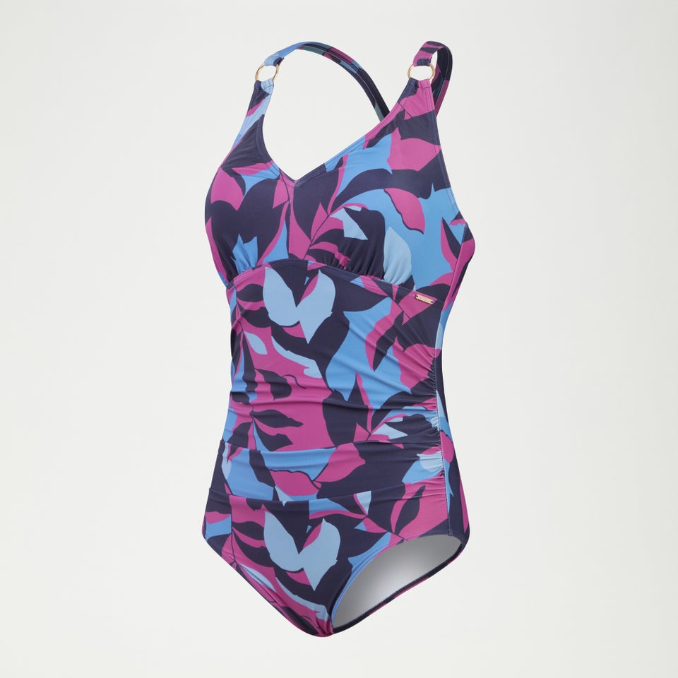 Women's Shaping Printed V Neck One Piece Blue