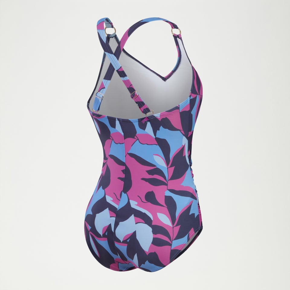 Women's Shaping Printed V Neck One Piece Blue