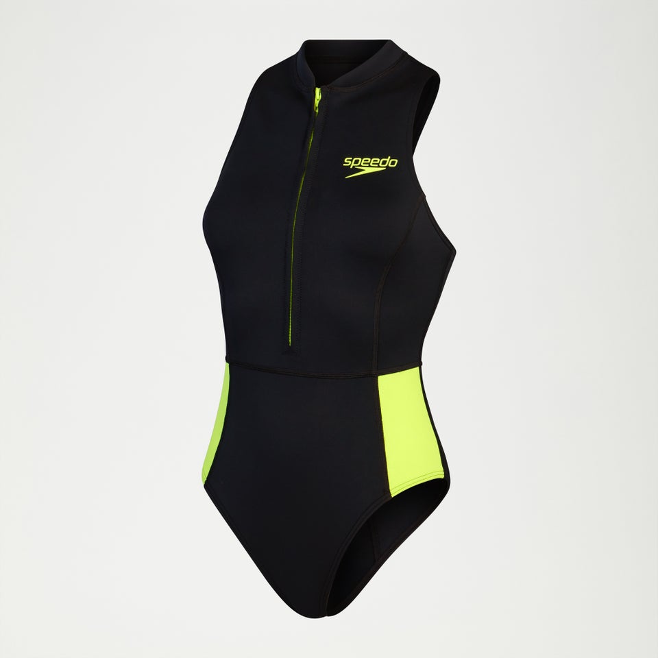 Maillot de bain thermique sans manches pour femmes Noir/Jaune