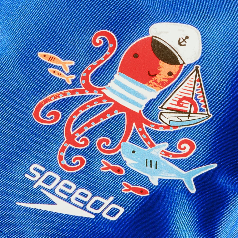 Bedruckte Aquashorts 33 cm für Jungen Blau/Weiß