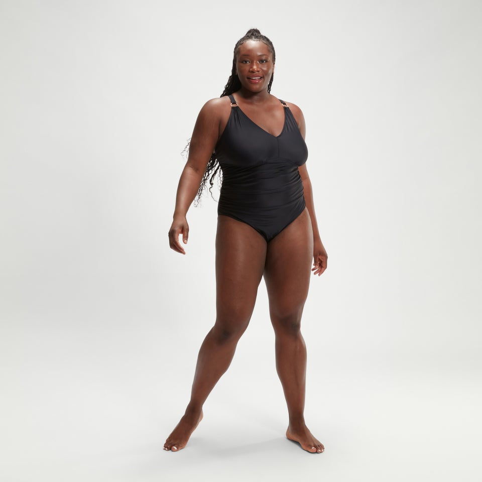 Women's Plus Size Shaping V Neck Swimsuit Black