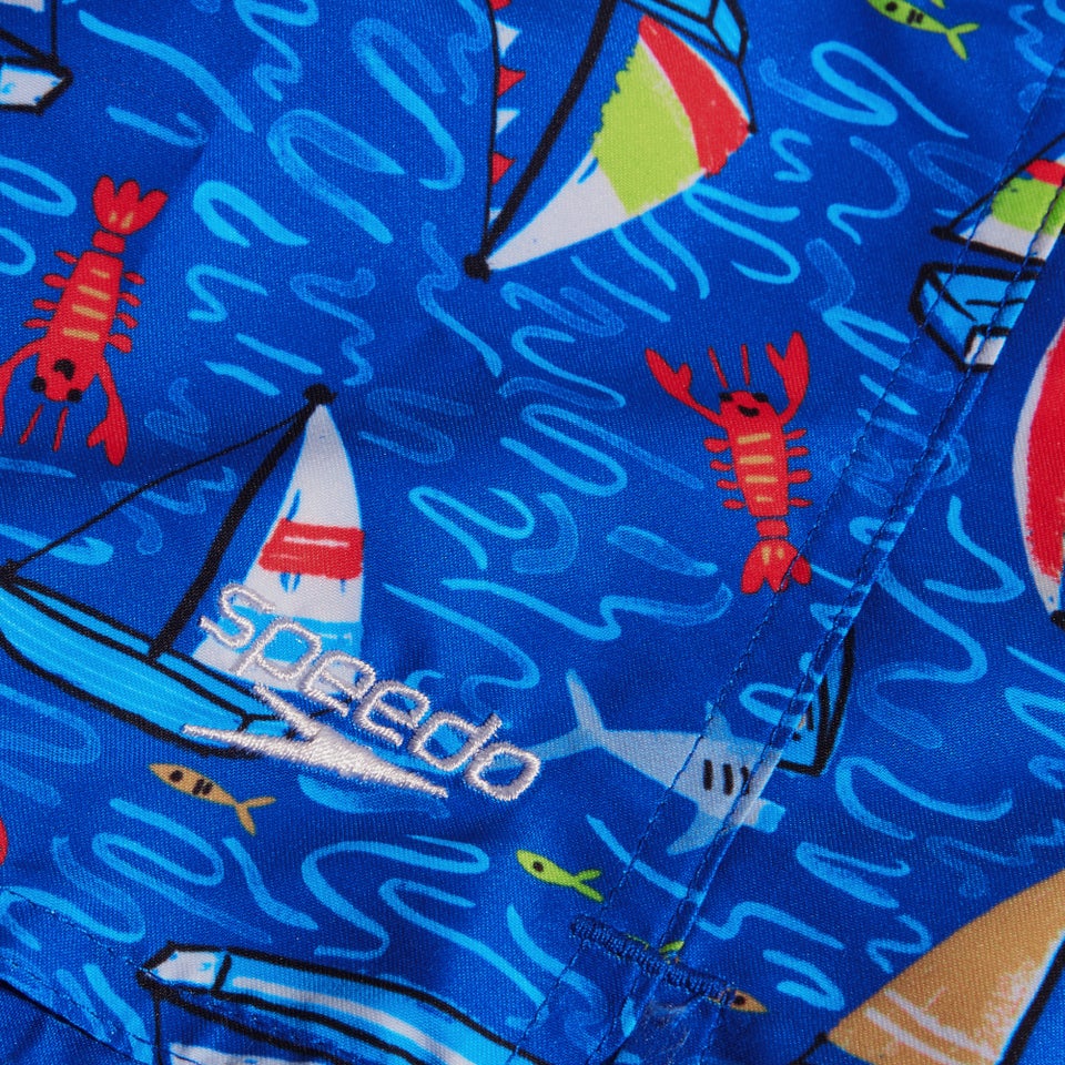 Bedruckte Schwimmshorts 27 cm für Jungen Blau/Rot