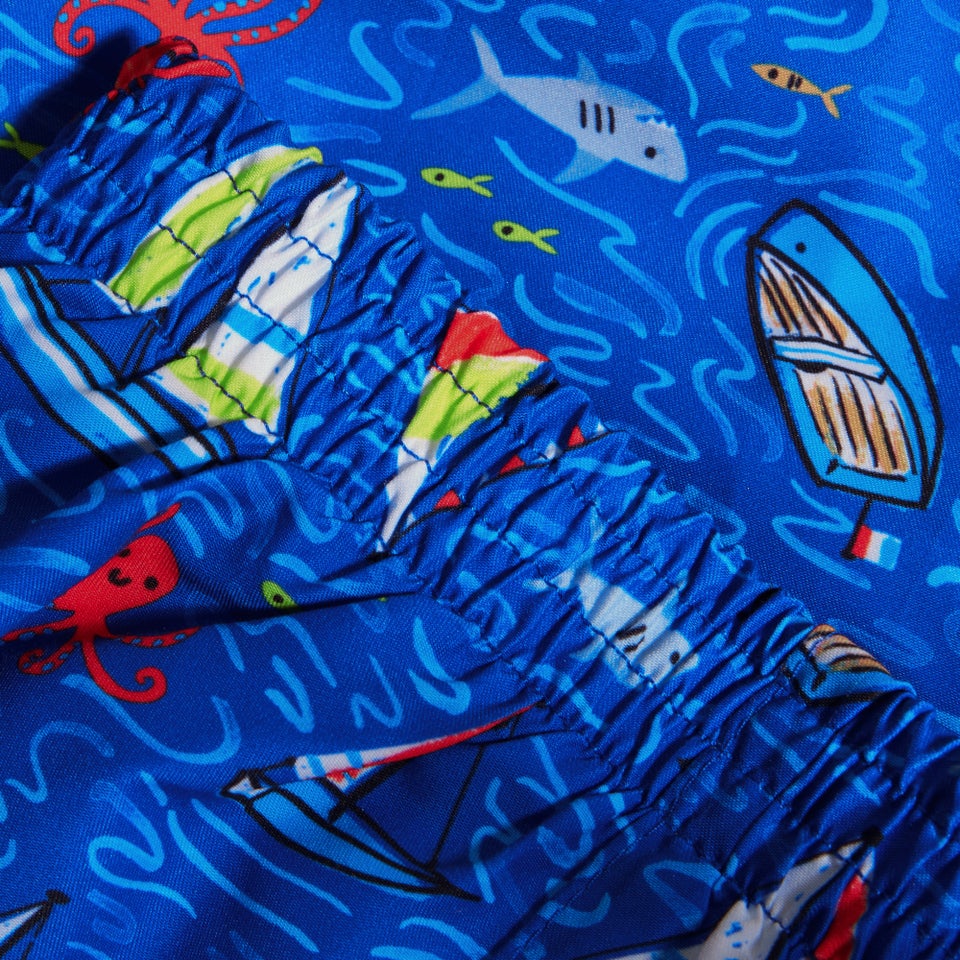 Bedruckte Schwimmshorts 27 cm für Jungen Blau/Rot