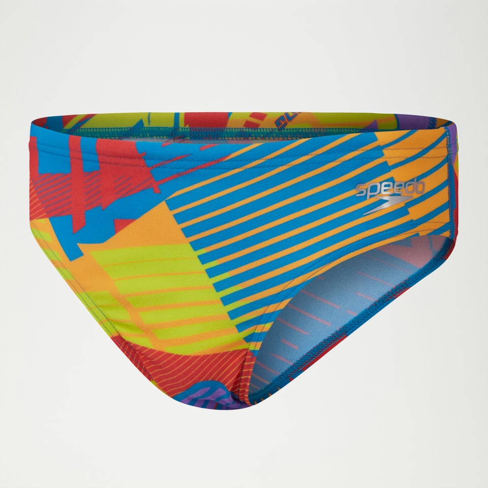 Jungen Club Training Badehose mit digitalem Allover-Print, 6,5 cm Rot/Gelb/Blau