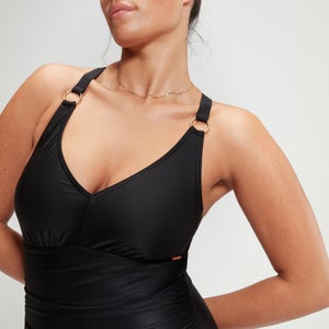 Formender Badeanzug mit V-Ausschnitt für Damen Schwarz