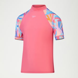 Haut de protection solaire Fille à manches courtes imprimé rose/bleu