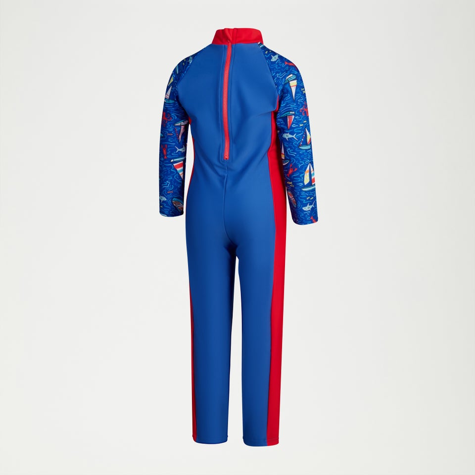 Bedruckter All-in-One-Sunsuit für Jungen Blau/Rot