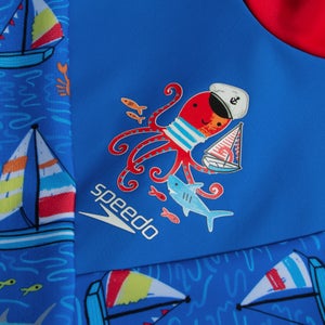 Bedruckter All-in-One-Sunsuit für Jungen Blau/Rot